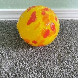 KITRAS Hand Blown Art Glass Bee Drinking Ball 6” Hobnail Spikes Garden Yellow